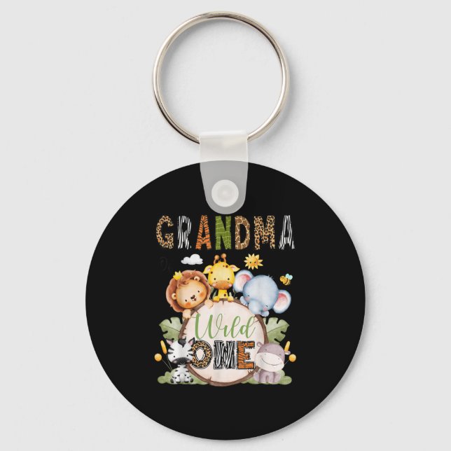 Grandma Of The Wild One 1st Birthday Boy Jungle Sa Keychain (Front)