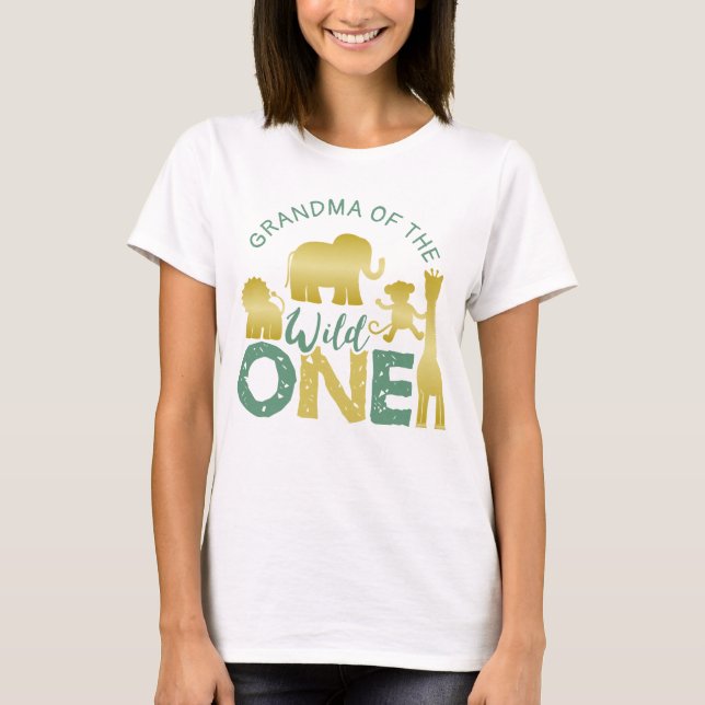 Grandma of the Wild One Safari 1st Birthday Gold T-Shirt (Front)