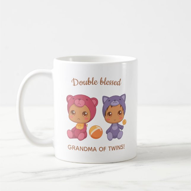 Grandma of Twins Baby Cat Bear Jumpsuit Coffee Mug (Left)