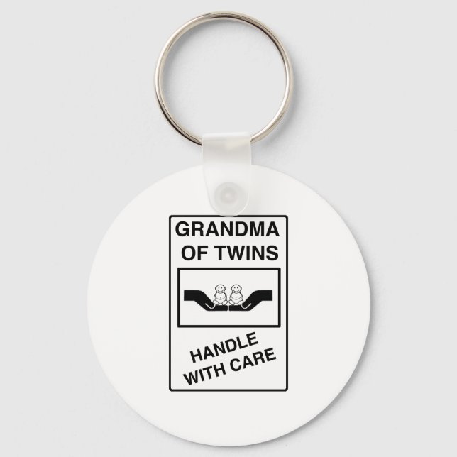 Grandma of Twins Handle With Care Keychain (Front)