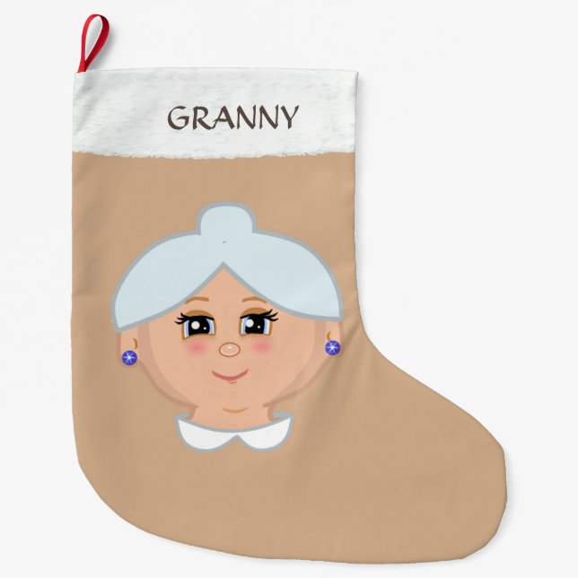 Grandma on Beige Large Christmas Stocking (Front)