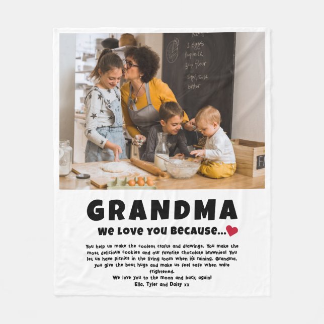 Grandma Personalized Photo Gift from Kids Fleece Blanket (Front)