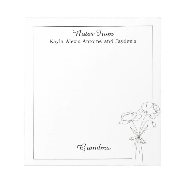 Grandma Personalized Stationery Paper Floral Set  Notepad (Front)