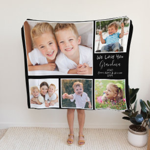 Grandma Photo Collage Black Sherpa Blanket