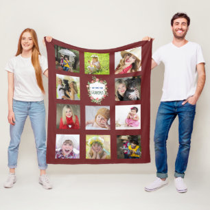 GRANDMA Photo Collage Blanket Grandmother Burgundy