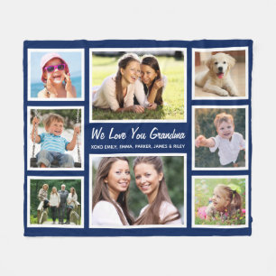 Grandma Photo Collage Blue Fleece Blanket