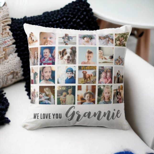 Grandma photo collage chic cursive Throw Pillow (Creator Uploaded)