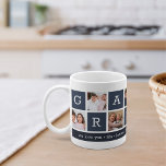 Grandma Photo Collage & Grandchildren Names Coffee Mug<br><div class="desc">Create a sweet keepsake for a beloved grandmother this Mother's Day or Grandparents Day. This simple design features seven of your favourite square or Instagram photos, arranged in a collage layout with alternating squares in navy blue, spelling out "Grandma." Personalize with favourite photos of her grandchildren, and add their names,...</div>