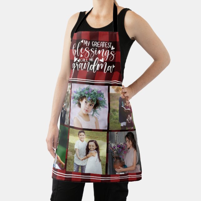 Grandma Photo Collage Greatest Blessings Plaid Apron (Insitu)