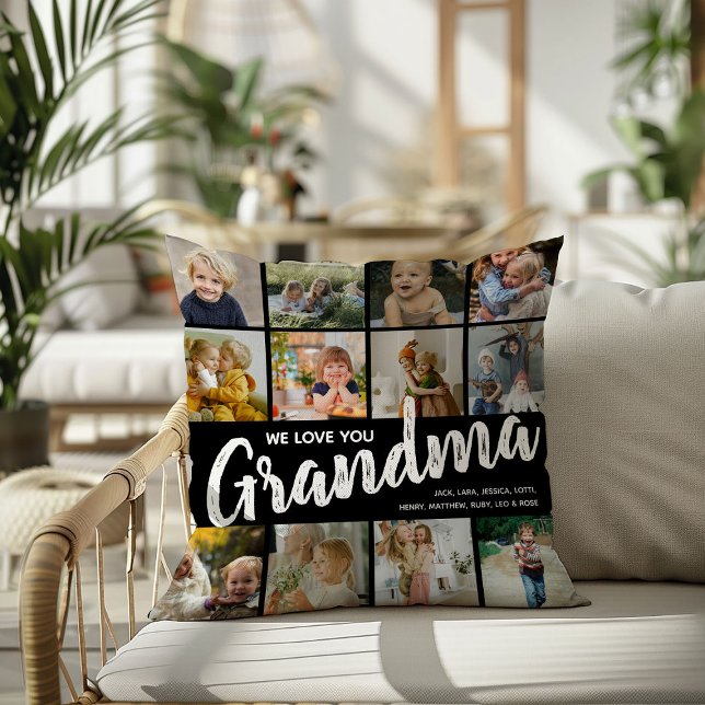 GRANDMA, Photo Collage, Names & Quote Gift Throw Pillow (Creator Uploaded)