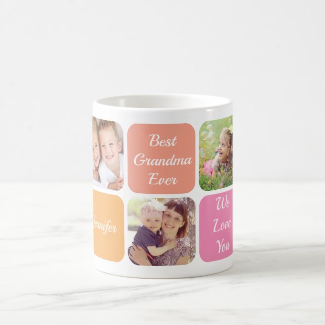 Grandma Photo Collage Pink Orange Coffee Mug (Center)