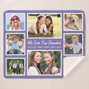 Grandma Photo Collage Purple Sherpa Blanket
