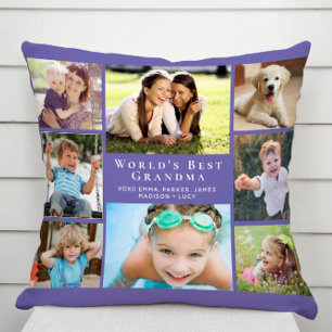Grandma Photo Collage Purple Throw Pillow