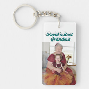 Grandma Photo green text Mothers Day Keychain