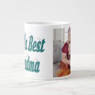 Grandma photo green typography large coffee mug