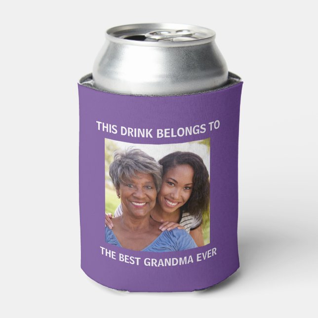 Grandma Photo Purple Can Cooler (Can Front)