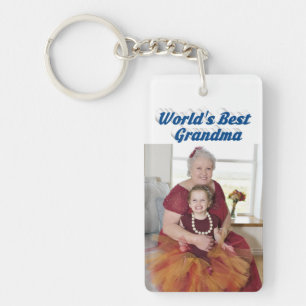 Grandma Photo sea blue text Mothers Day Keychain