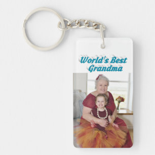 Grandma Photo sky blue text Mothers Day Keychain