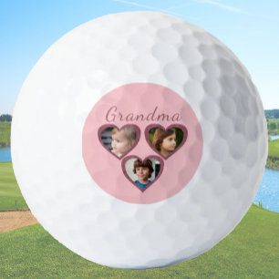 Grandma Pink Hearts 3 Grandchildren Photo Collage Golf Balls