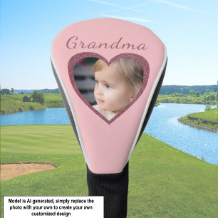 Grandma Pink Hearts Custom Grandkid Photo Golf Head Cover