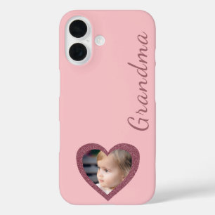 Grandma Pink Hearts Grandchildren Custom Photo  iPhone 16 Case