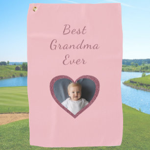 Grandma Pink Hearts Grandchildren Custom Photo Golf Towel