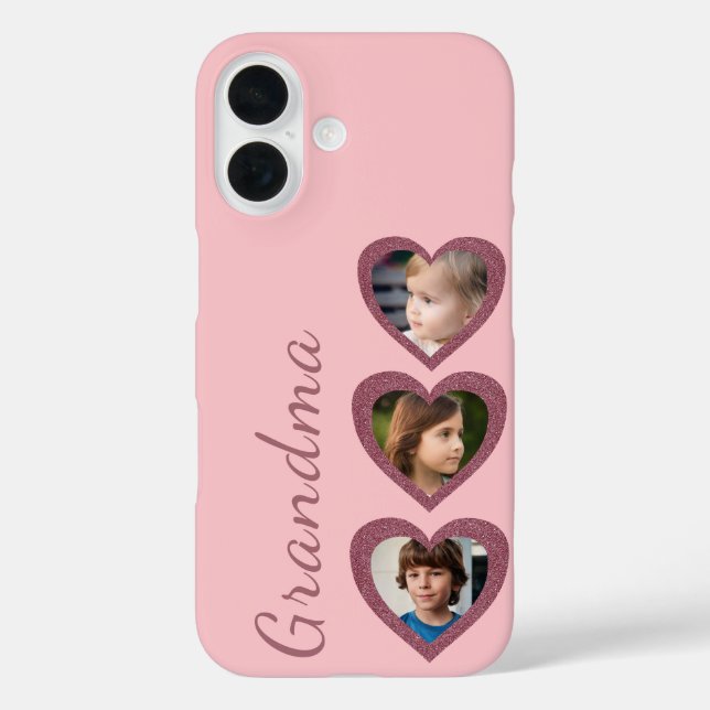 Grandma Pink Hearts Grandchildren Photo Collage Case-Mate iPhone Case (Back)