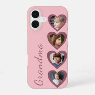 Grandma Pink Hearts Grandchildren Photo Collage iPhone 16 Case