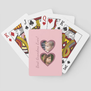 Grandma Pink Hearts Grandchildren Photo Collage Playing Cards