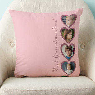 Grandma Pink Hearts Grandchildren Photo Collage  Throw Pillow
