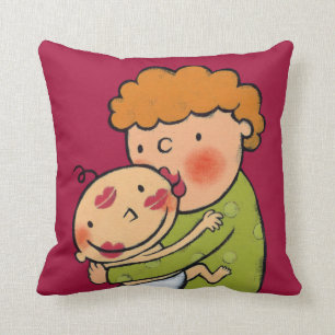 Grandma Pink Lipstick Kisses for Baby Throw Pillow