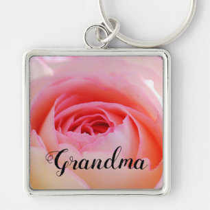 Grandma Pink Rose Design Keychain