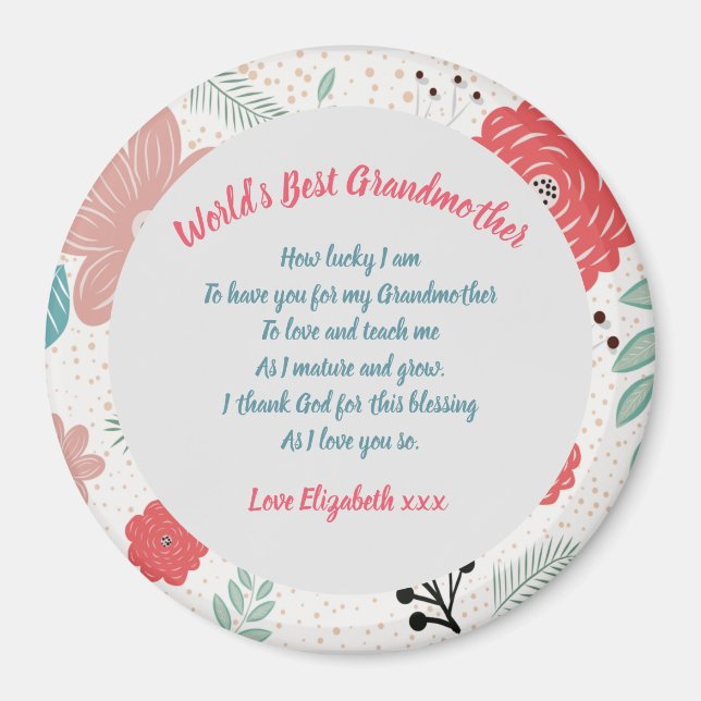 GRANDMA POEM Personalized Poem Gift Floral Pretty Magnet (Front)