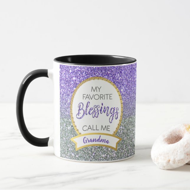 Grandma Purple Silver Favourite Blessings Glitter Mug (With Donut)