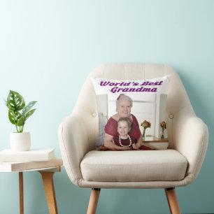 Grandma purple typography photo throw pillow