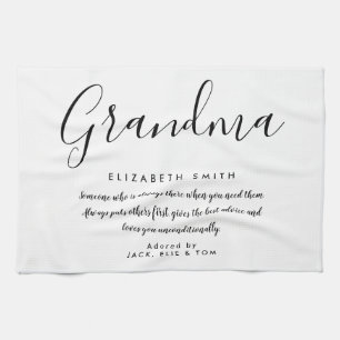 Grandma Quote Elegant Script Black and White Kitchen Towel