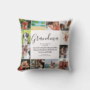 Grandma Quote Modern Script 12 Photo Collage Throw Pillow
