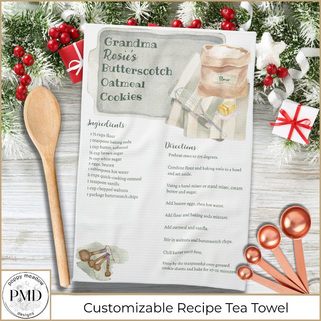 Grandma Recipe | Butterscotch Cookie Personalized Kitchen Towel (Grandma Recipe Rustic Butterscotch Cookie Personalized Kitchen Tea Towel with her name, recipe.)