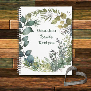 Grandma Recipes   Rustic Green Wreath Personalized Notebook