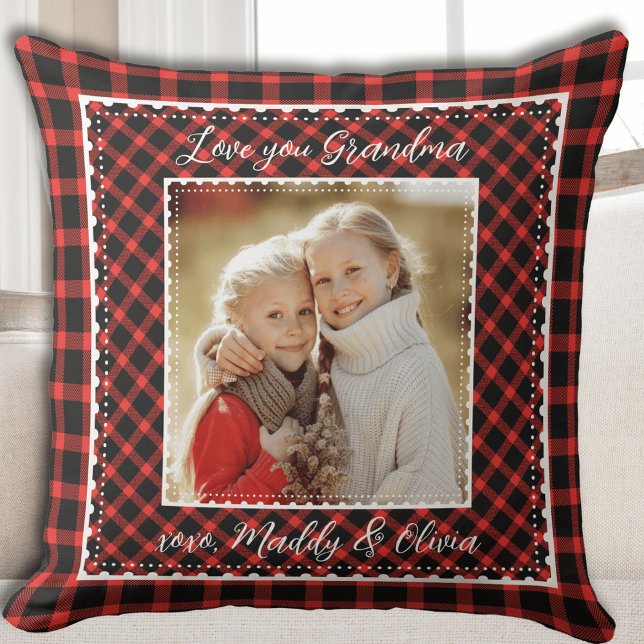 Grandma Red Buffalo Plaid Rustic Christmas Throw Pillow (Grandma Red Buffalo Plaid Rustic Christmas Throw Pillow)