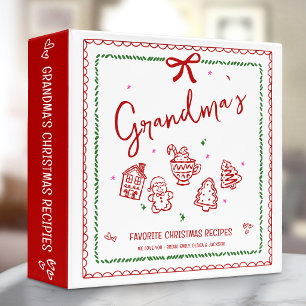 Grandma Red Christmas Recipe Cookbook Doodle White Binder