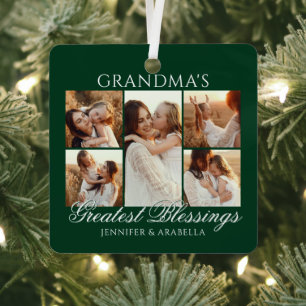 Grandma’s Greatest Blessings 6 Photo Christmas Metal Ornament