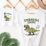 Grandma-saurus Dinosaur Theme Kids Birthday Party T-Shirt<br><div class="desc">This super cute Grandma-saurus women's unisex t-shirt, designed to match kid's birthday years 1-5, matching family dino designs, is the perfect tee to wear at at your little one's fun Jurassic dinosaur theme birthday party - super cute family photo keepsake moment! Design features a roaring t-rex dinosaur cartoon wearing a...</div>