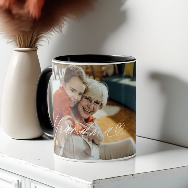Grandma Script Heart Grateful Every Moment Photo Mug (Grandma Script Heart Grateful Every Moment Photo Mug)