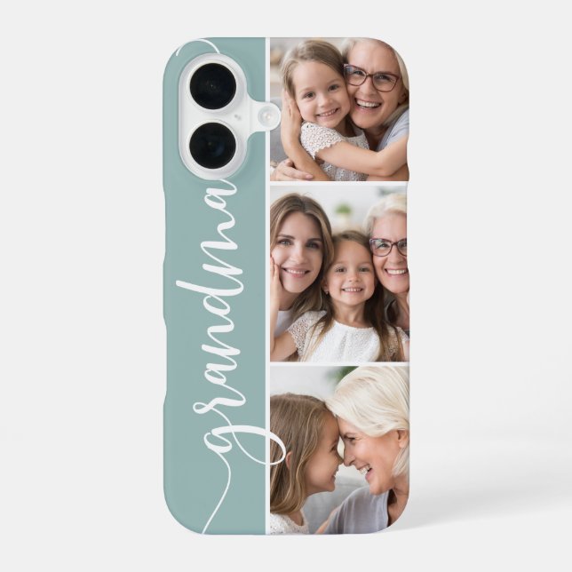 Grandma Script Photo Collage iPhone 16 Case (Back)
