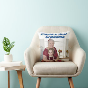 Grandma sea blue typography photo throw pillow