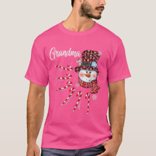 Grandma Snowman Candy Cane Christmas Red Plaid Hat T-Shirt