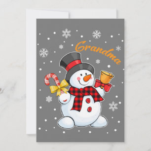 Grandma Snowman Candy Cane Christmas Red Plaid Invitation