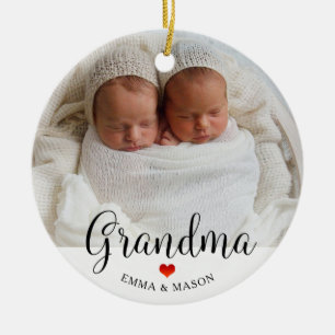 Grandma   Sweet Red Heart with Your Photo Ceramic Ornament