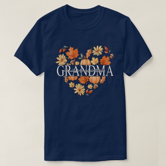 Grandma Thankful Grateful Blessed Hello Fall Autum T-Shirt (Design Front)